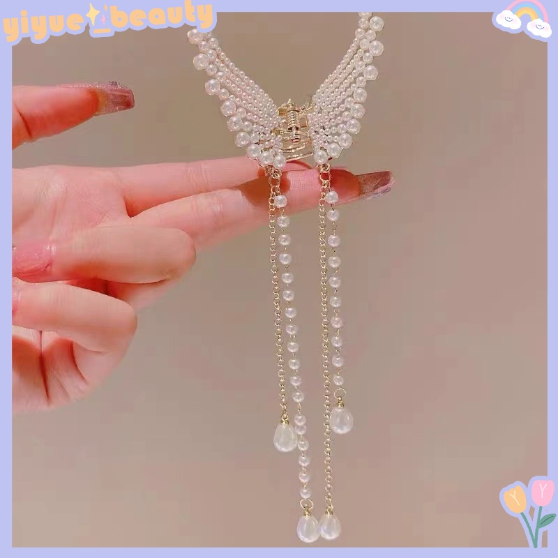 Cặp Kẹp Tóc Bán Nguyệt Đính Ngọc Trai Và Bướm Cao Cấp Cho Nữ