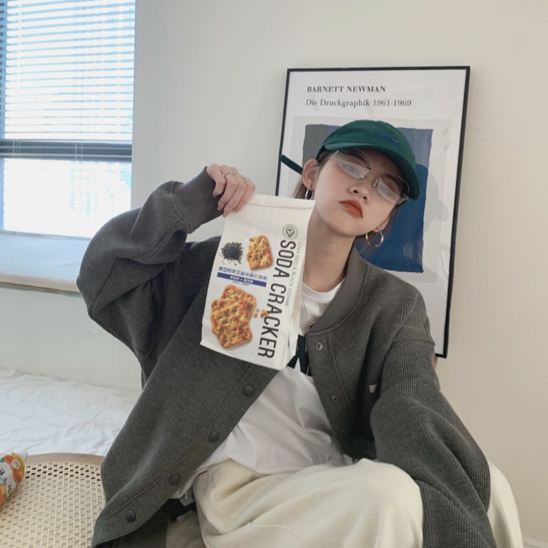 Áo Khoác Bóng Chày Tay Dài Thời Trang Hàn Quốc Cho Nữ (2 Màu)