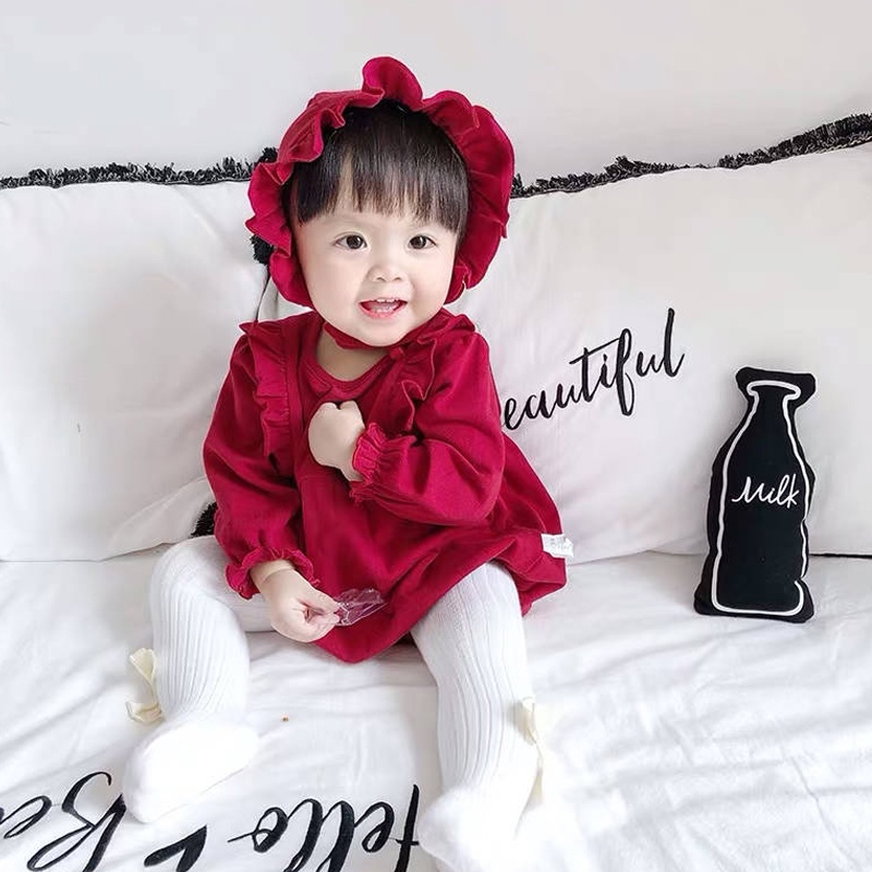 Set áo liền quần + mũ duyên dáng đáng yêu dành cho bé gái sơ sinh