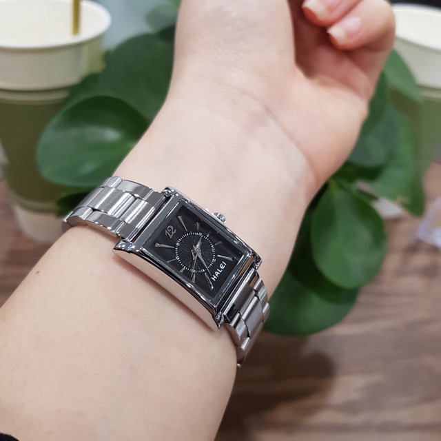 Đồng hồ cặp đôi nam nữ Halei mặt đen dây kim loại chính hãng Tony Watch 68