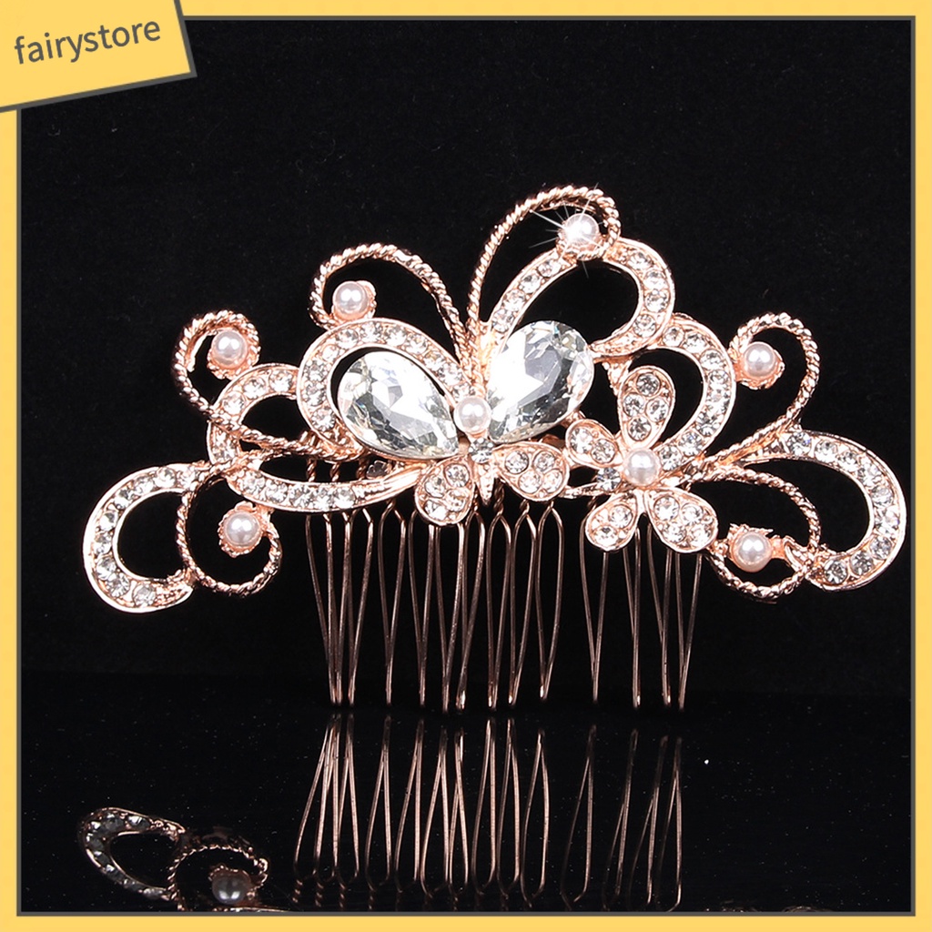 Lược cài tóc đính đá ngọc trai nhân tạo hình hoa đơn giản thời trang cho nữ