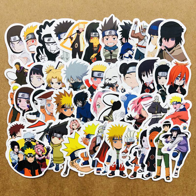 flowersqueen Set 50 sticker hình nhân vật hoạt hình Naruto dễ thương trang trí điện thoại máy tính xách tay vali