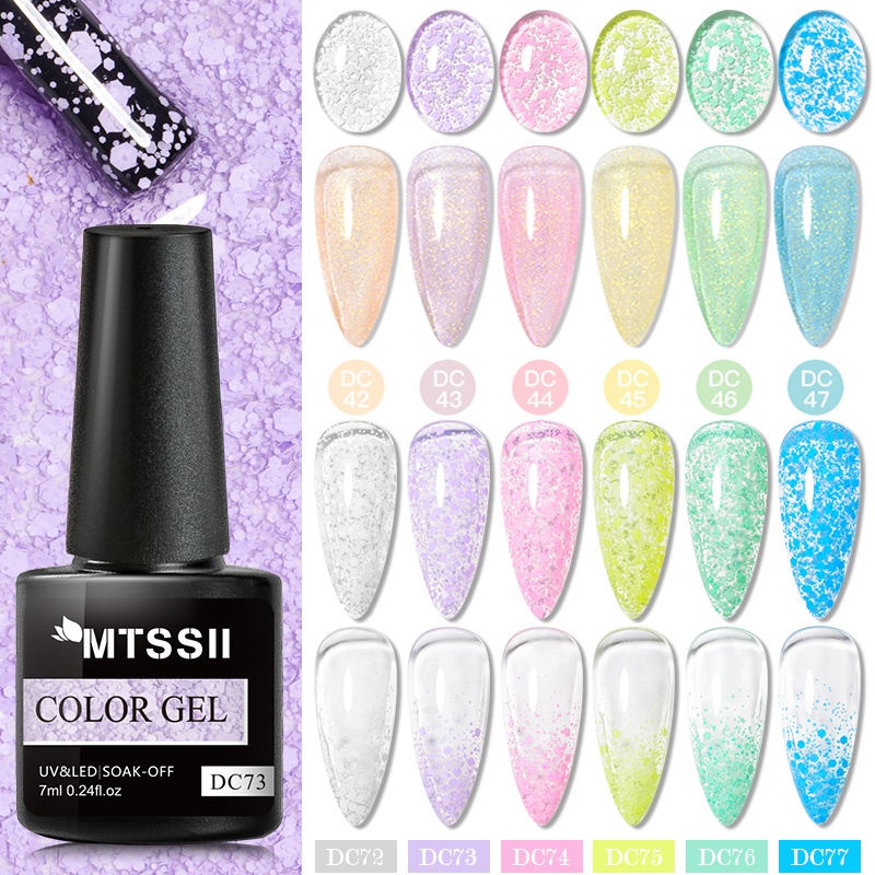 Gel sơn móng tay MTSSII UV trong suốt họa tiết bông tuyết kim sa lấp lánh đẹp mắt 6ml