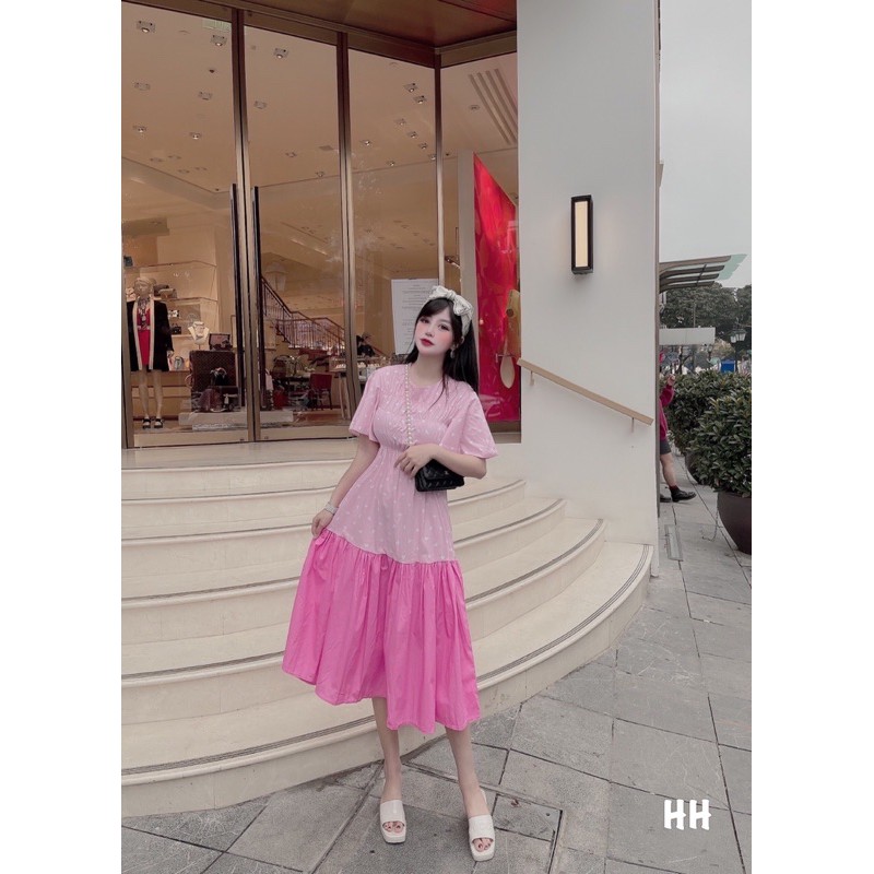 Đầm maxi hông nude 👗🦋🌼𝐇𝐚̀𝐧𝐠 𝐓𝐡𝐢𝐞̂́𝐭 𝐊𝐞̂́ 𝐒𝐢𝐞̂𝐮 𝐇𝐨́𝐭 họa tiết trái tim tay ngắn phồng dáng suông thời trang nữ