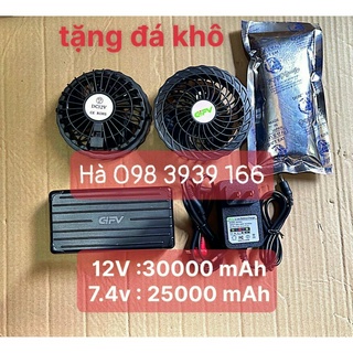 Quạt áo điều hoà 25000- 30000 mah gifv / fuzi chạy ~ 25 tiếng 7,4v và 12v
