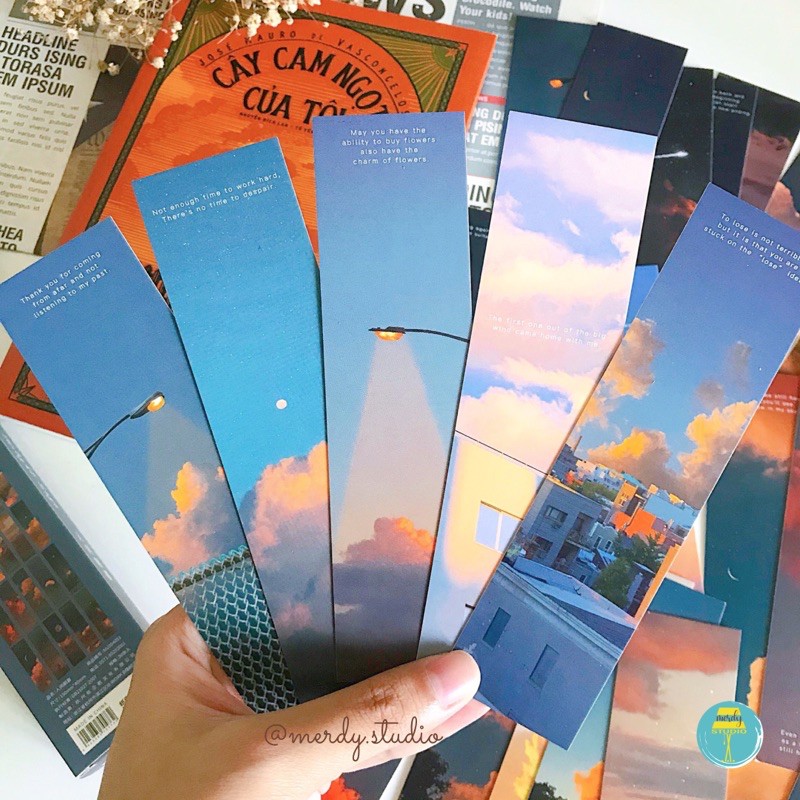 Hộp 30 bookmark đánh dấu trang sách bìa dày cứng ảnh phong cảnh siêu đẹp