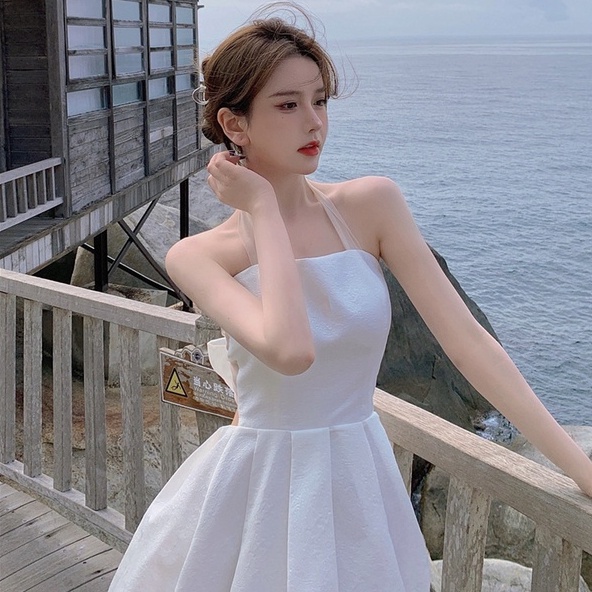 Đầm 2 dây ôm dáng màu trơn phong cách thời trang mùa hè cho nữ váy trắng sexy