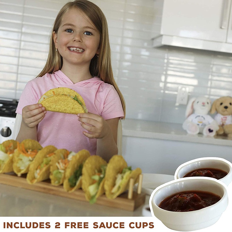 Khay Taco Bằng Tre Cấp Đầu Tiên 8 Ngăn Mềm Hoặc Cứng Để Bánh Taco