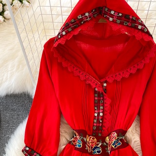 (sẵn) Váy boho du lịch có mũ chất dày dặn