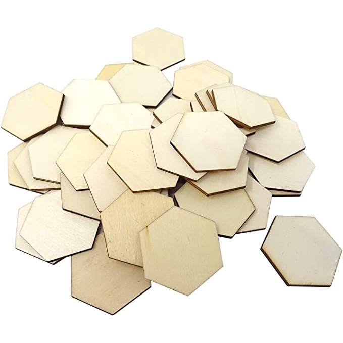 Set 100 Miếng Gỗ Lục Giác Bằng Gỗ Plywood Dày 3mm Size 1,2,3,4,5cm