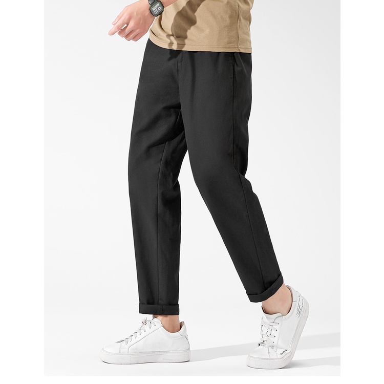 Quần ống suông kaki nam vải dày dặn co dãn thấm hút mồ hôi tốt kiểu dáng basic Hàn Quốc - Quần Kaki