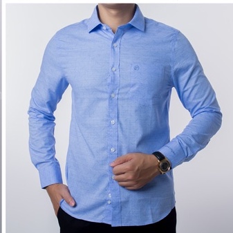 Áo Sơ Mi Nam Công Sở Trung Niên Thương Hiệu Anton Màu Xanh In Họa Tiết Vải Sợi Cotton- Y8561