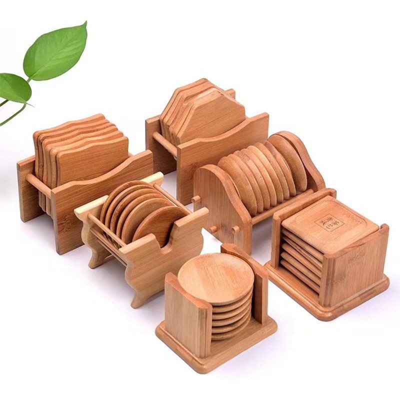 Combo 6 miếng lót ly lót cốc bằng gỗ kèm giá để, gỗ nguyên chất 100% sang trọng