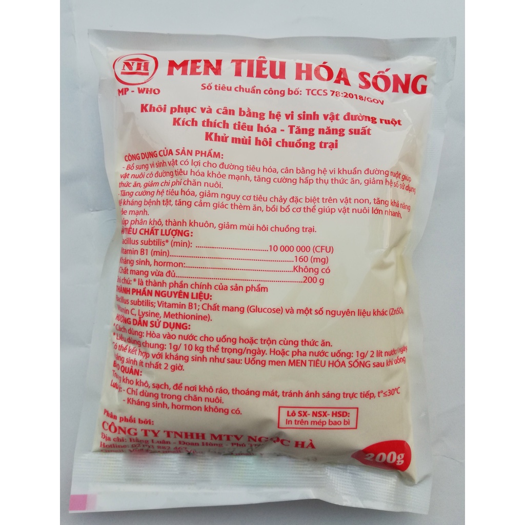1 gói MEN TIÊU HÓA SỐNG 200g Cân bằng hệ vi sinh đường ruột, kích thích têu hóa, tăng năng suất, khử mùi hôi chuồng trại
