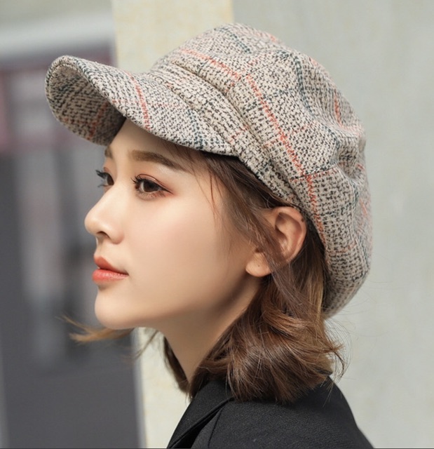 Mũ Nồi Nữ, Mũ Baret kẻ Caro phong cách năng động Hàn Quốc