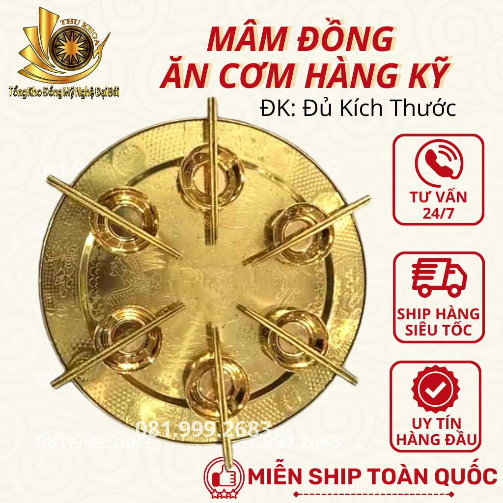 Mâm Đồng Vàng Ăn Cơm, Thờ Cúng Lớn 70cm Trơn Và Chạm Họa Tiết Hàng Dày Kỹ Loại 1 Gò Tay Tổng Kho Đồng Đại Bái Miễn Ship
