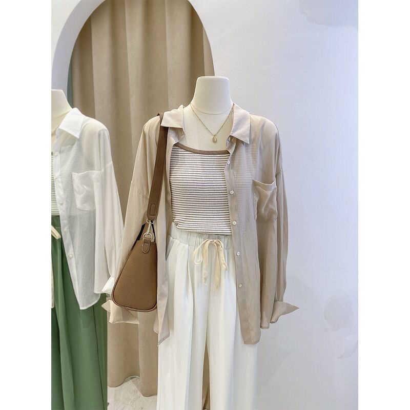 Jiashucheng Áo Sơ Mi Tay Dài Chống Nắng Dáng Rộng Thời Trang Mùa Hè Cho Nữ