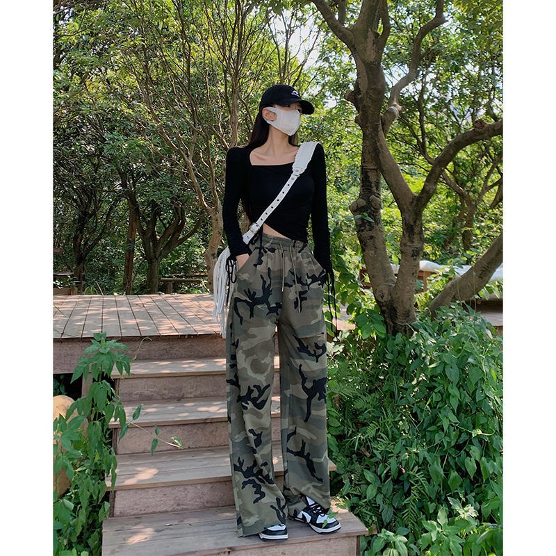 COZOK Áo Thun Croptop Tay Dài Cổ Vuông Phối Dây Rút Thiết Kế Độc Đáo Phong Cách Vintage