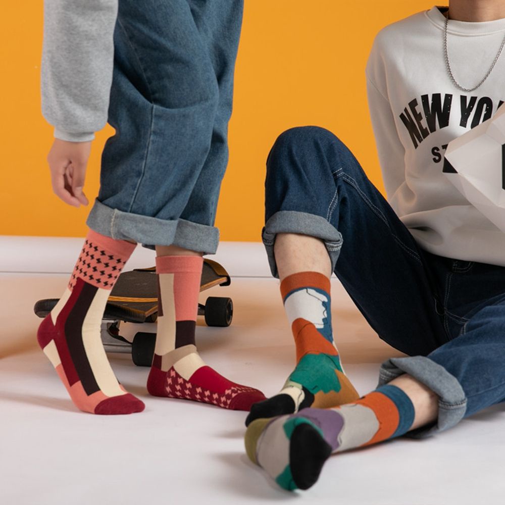 Vớ thể thao cotton mềm mại thấm hút mồ hôi họa tiết hình học đơn giản cho nam