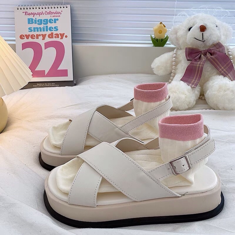 Giày Sandal Quai Dán Chéo Basic Gopjunsh Êm Mịn Đi Học Đi Chơi Phong Cách Hàn Quốc Hot 2022o