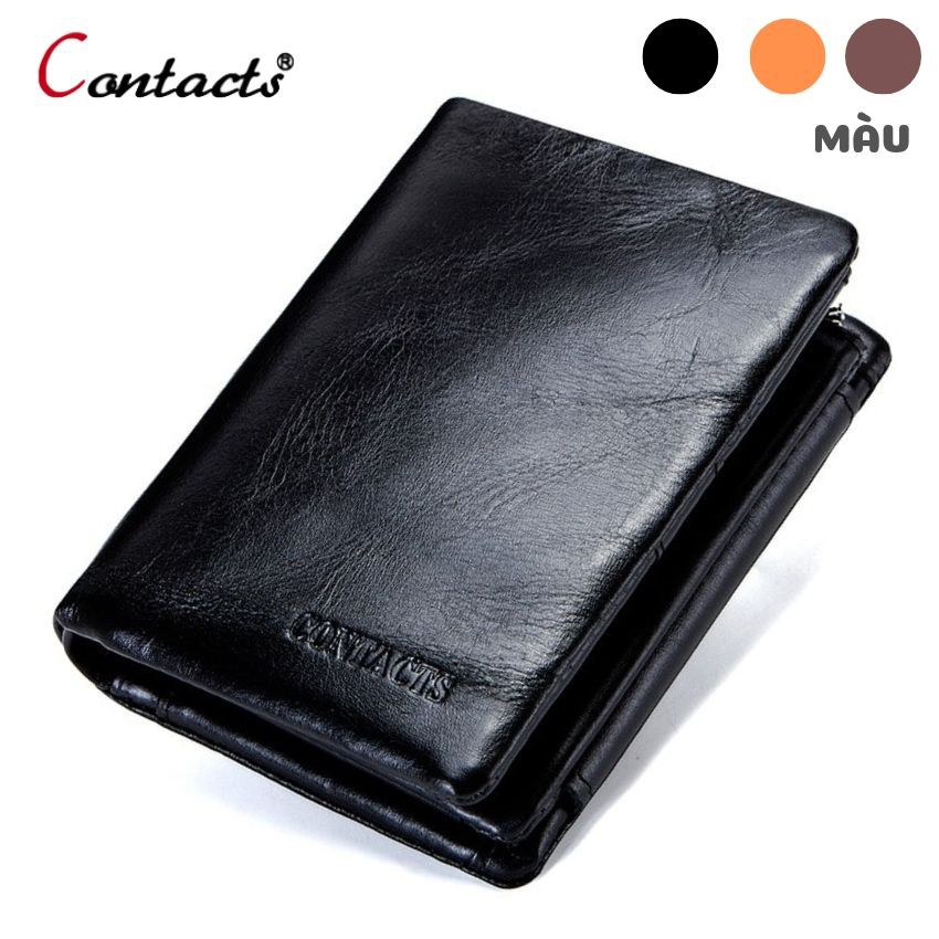 2020 Contact AM1002 II Bảo Hành 2 Năm II Bóp Ví Đứng Da Ngựa Điên Men Wallet Nam Nữ Bỏ Túi Bò II Made in HongKong