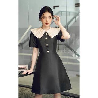 Laviem - đầm đen cổ xếp li almira