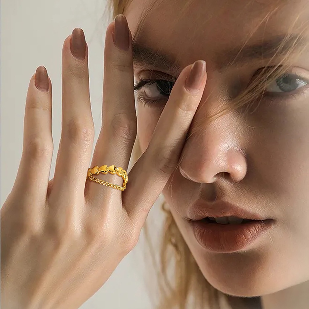 Vnox Nhẫn Đeo Tay Kim Loại Hình Trái Tim Hai Lớp Thời Trang