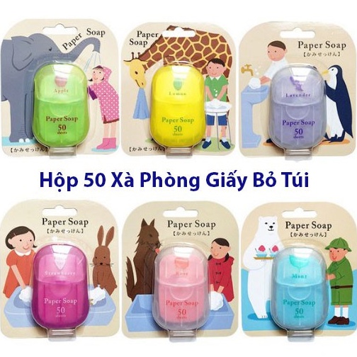 Hộp 50 Miếng Xà Phòng Giấy Nhật Bản - Xà Bông Rửa Tay, Bỏ Túi Mang Đi Du Lịch, Công Tác, Dã Ngoại