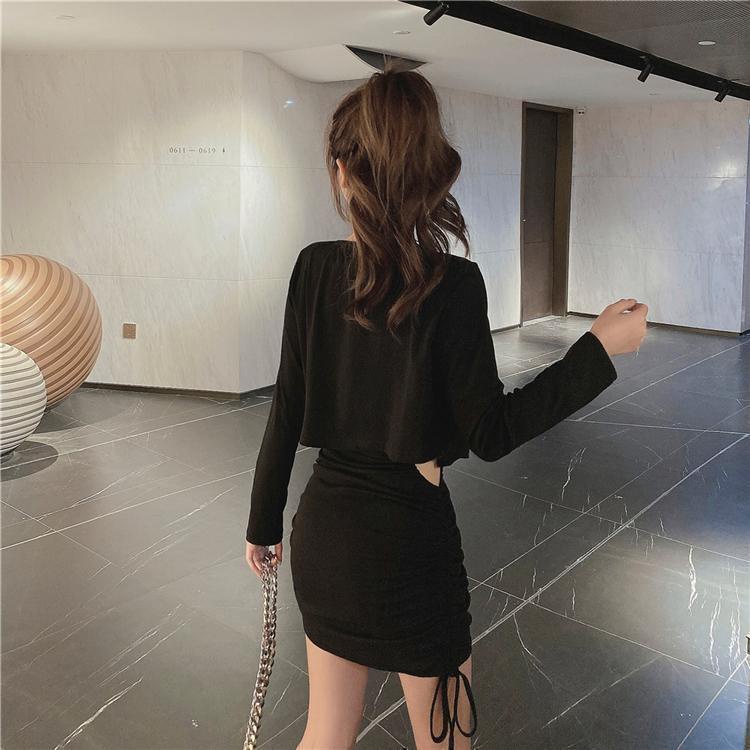 Bộ Áo Cardigan Dài Tay Phối Dây Rút + Chân Váy Ngắn Xinh Xắn Dành Cho Nữ