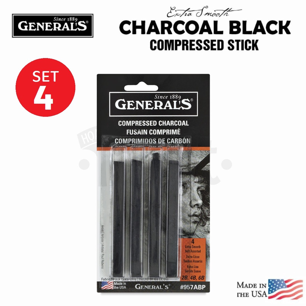 - Chì than nén thỏi (Compressed Charcoal) GENERAL'S - Bộ 4 thỏi