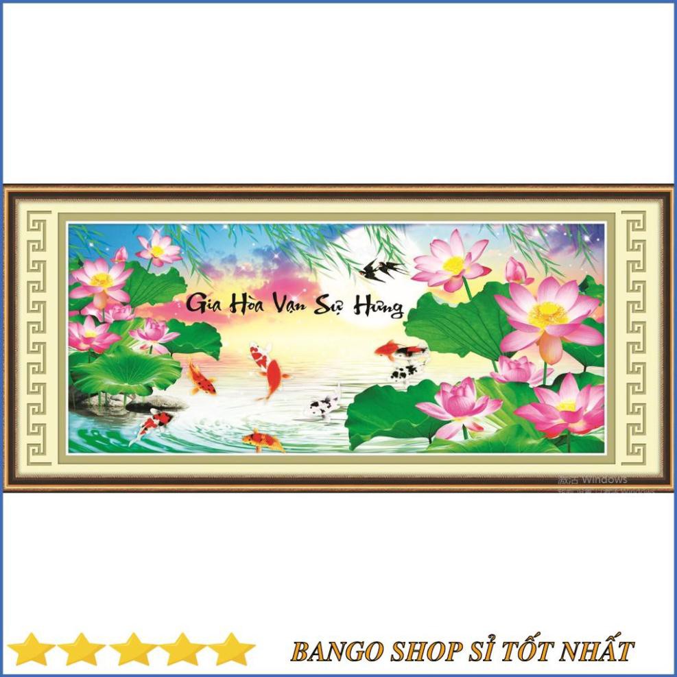 FREESHIP 99K TOÀN QUỐC_TRANH ĐÍNH ĐÁ ABC Gia Hòa Vạn Sự Hưng 9 Con Cá, Hoa Sen Ailuo AL77533 [Size 97x45 cm]