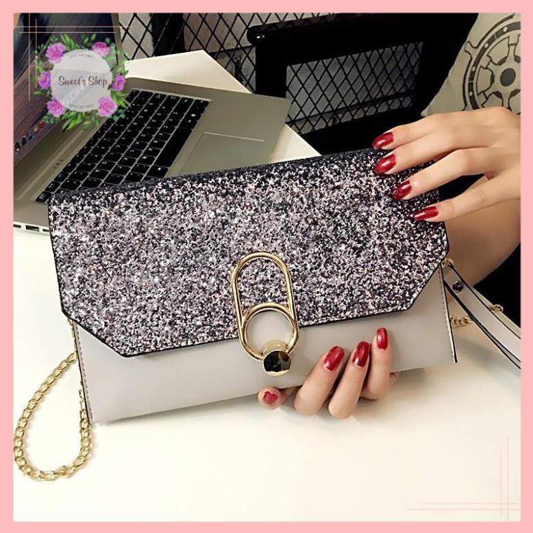 Clutch Nữ💖FREESHIP💖Ví Nữ Dài Clutch Nữ Phong Bì Cầm Tay Dự Tiệc Đính Đá Sang Chảnh Màu Xám Nhạt mẫu mới