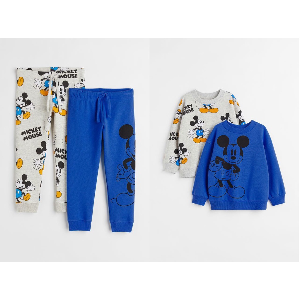 Bộ dài tay thu đông bé trai - Set 2 bộ nỉ da cá Mickey xanh HM cho bé trai size 2-10t