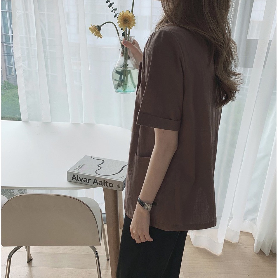 Áo khoác blazer tay ngắn cài khuy phong cách Hàn Quốc dành cho bạn nữ 43951 | BigBuy360 - bigbuy360.vn