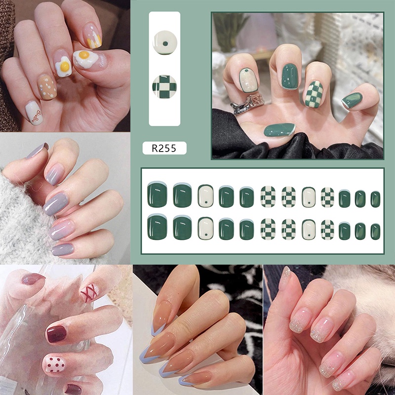 Set 24 Móng Tay Giả Màu Trắng Hồng Kiểu Pháp Cổ Điển Toàn Bộ