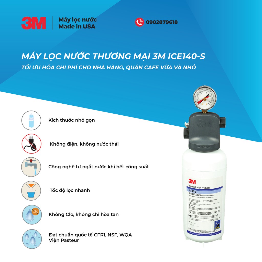 Máy Lọc Nước Thương Mại 3M ICE140-S Công Suất 94.635L Sử Dụng Trong Nhà Hàng, Quán Cà Phê Nhỏ