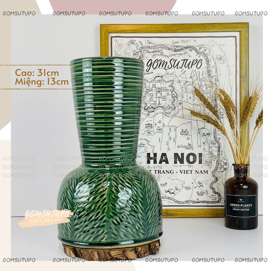 Lọ Hoa Men Hỏa Biến Ngọc Lục Bảo - Gốm Sứ Bát Tràng - Bình Tranh Trí - gomsutupo - Gốm Sứ TUPO - Decor Nội Thất