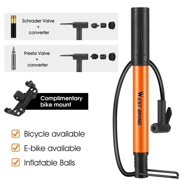 Ống Bơm Xe Đạp Mini Presta &amp; Schrader Thiết Kế Nhỏ Gọn Tiện Lợi
