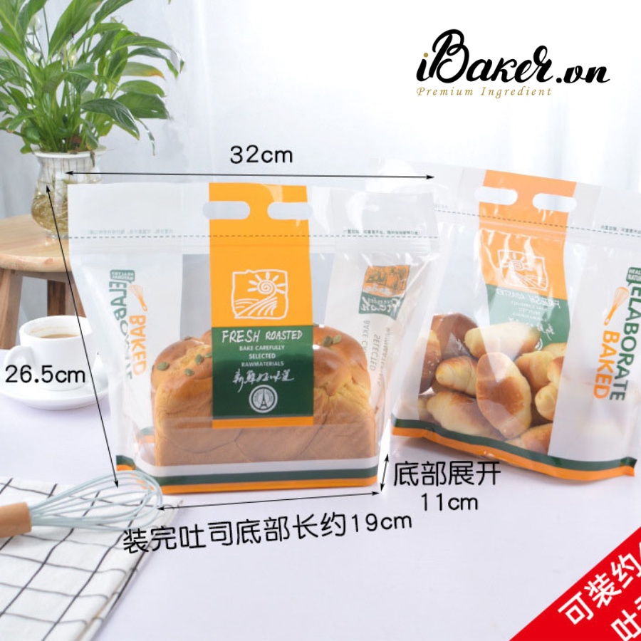 Túi zip bánh mì trong suốt size 32x26.5x19cm, đựng bánh mì, nhiều mẫu
