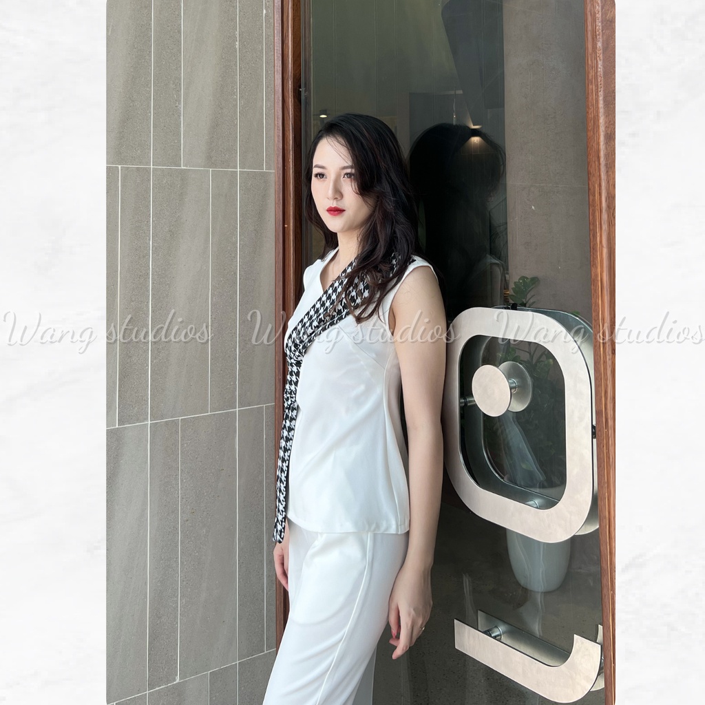 Set vest nữ Wang mix vạt họa tiết quần baggy sang chảnh đi làm đi chơi đi sự kiện lịch sự