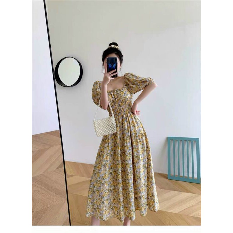 🛑FREE SHIP🛑Đầm Hoa Nhí Bo Eo Tay Bí Dịu Dàng Nữ Tính