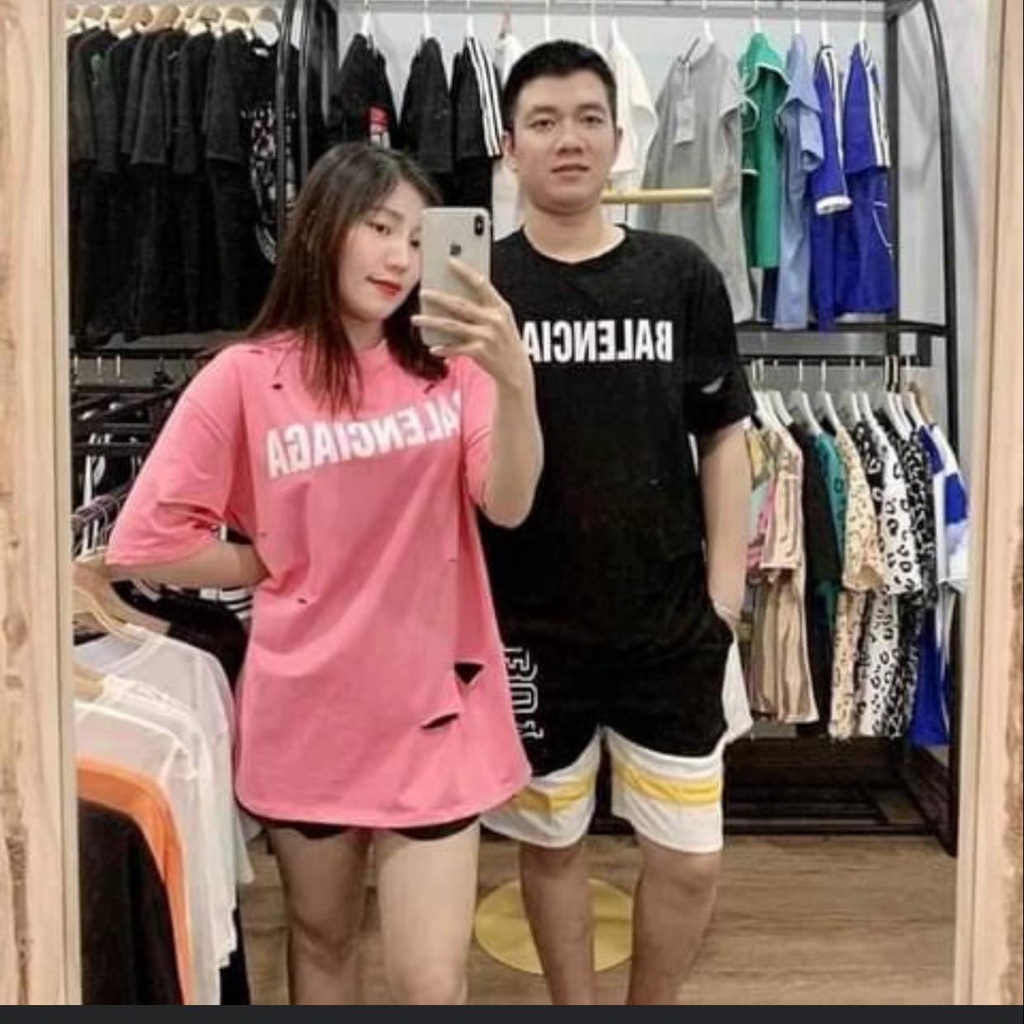 áo phông chữ rách Balen fom rộng nam nữ