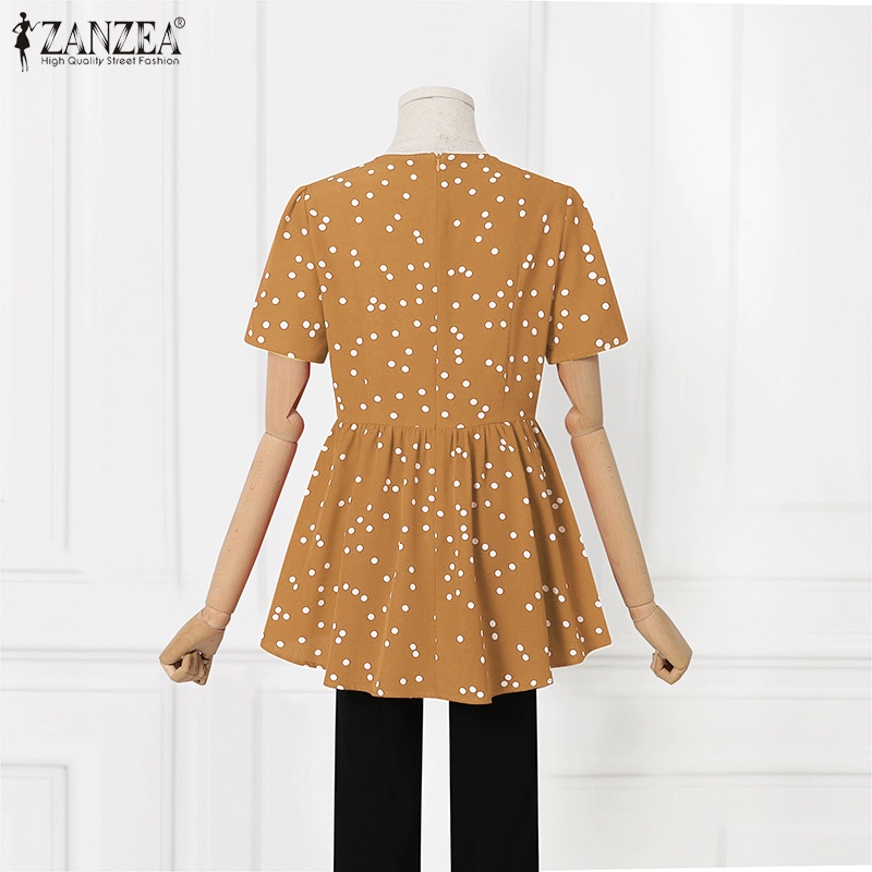 Zanzea Áo Nữ Tay Ngắn Cổ Tròn Họa Tiết Chấm Bi Phong Cách Châu Âu Thanh Lịch