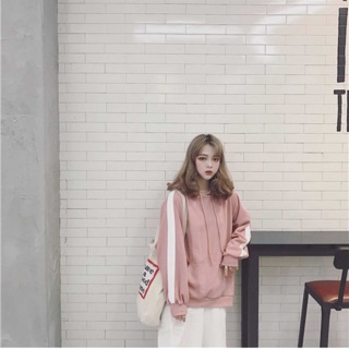 Hoodie Hồng Viền Tay Trắng ( Form Unisex)