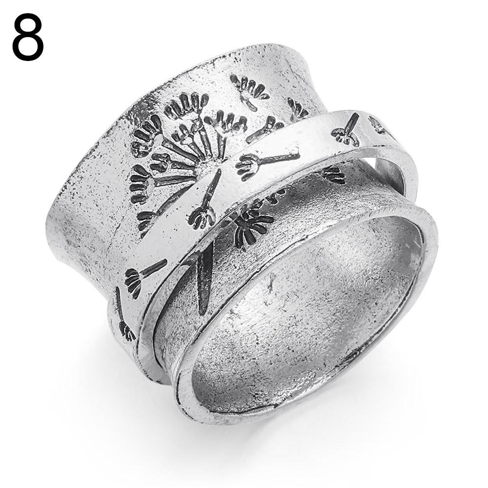 ROSE Nhẫn Bản Rộng Khắc Hình Hoa Bồ Công Anh Thời Trang Cho Nữ