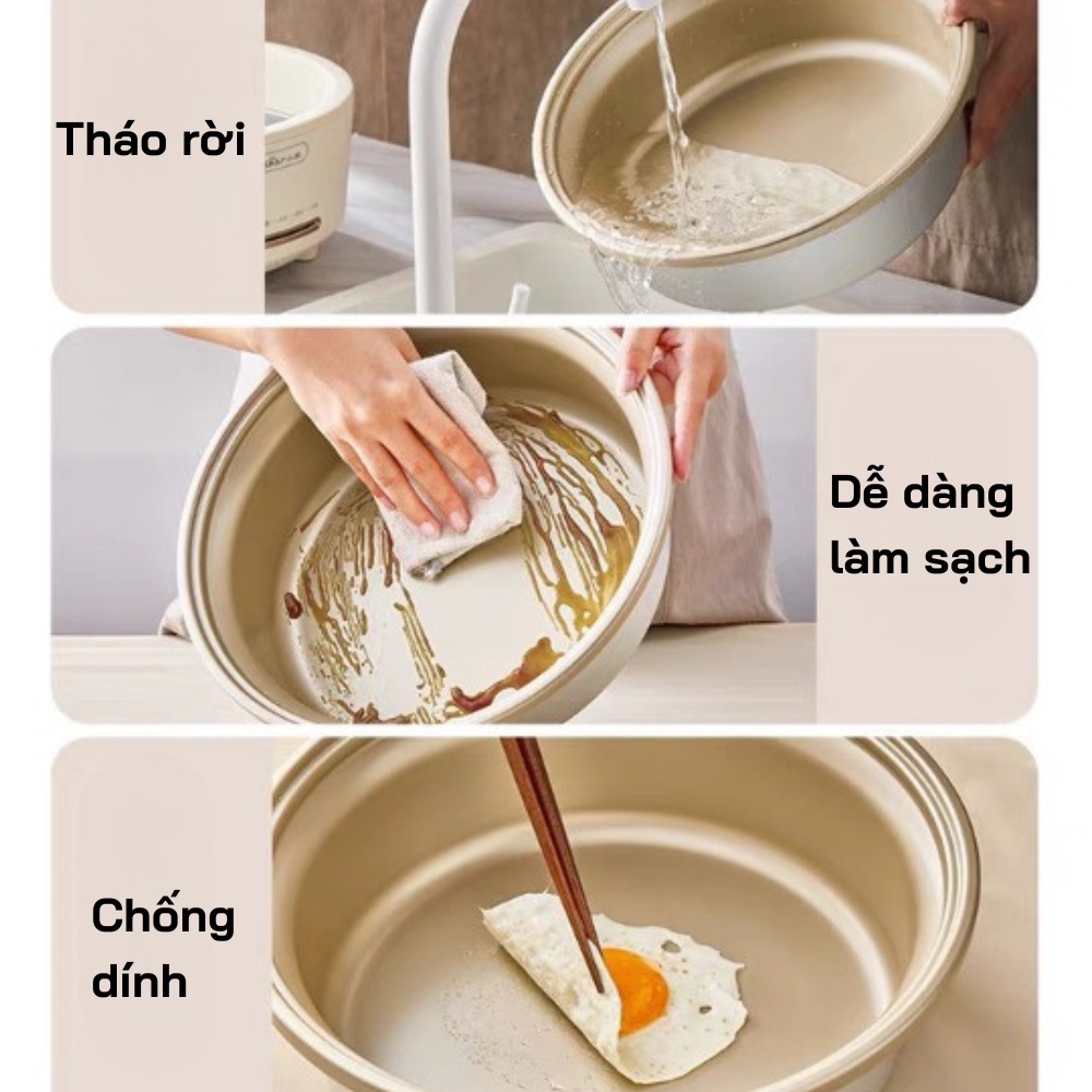 Nồi lẩu điện tròn đa năng dung tích 5L, nồi lẩu nướng, chiên, xào, nấu canh hình con gấu tiện lợi