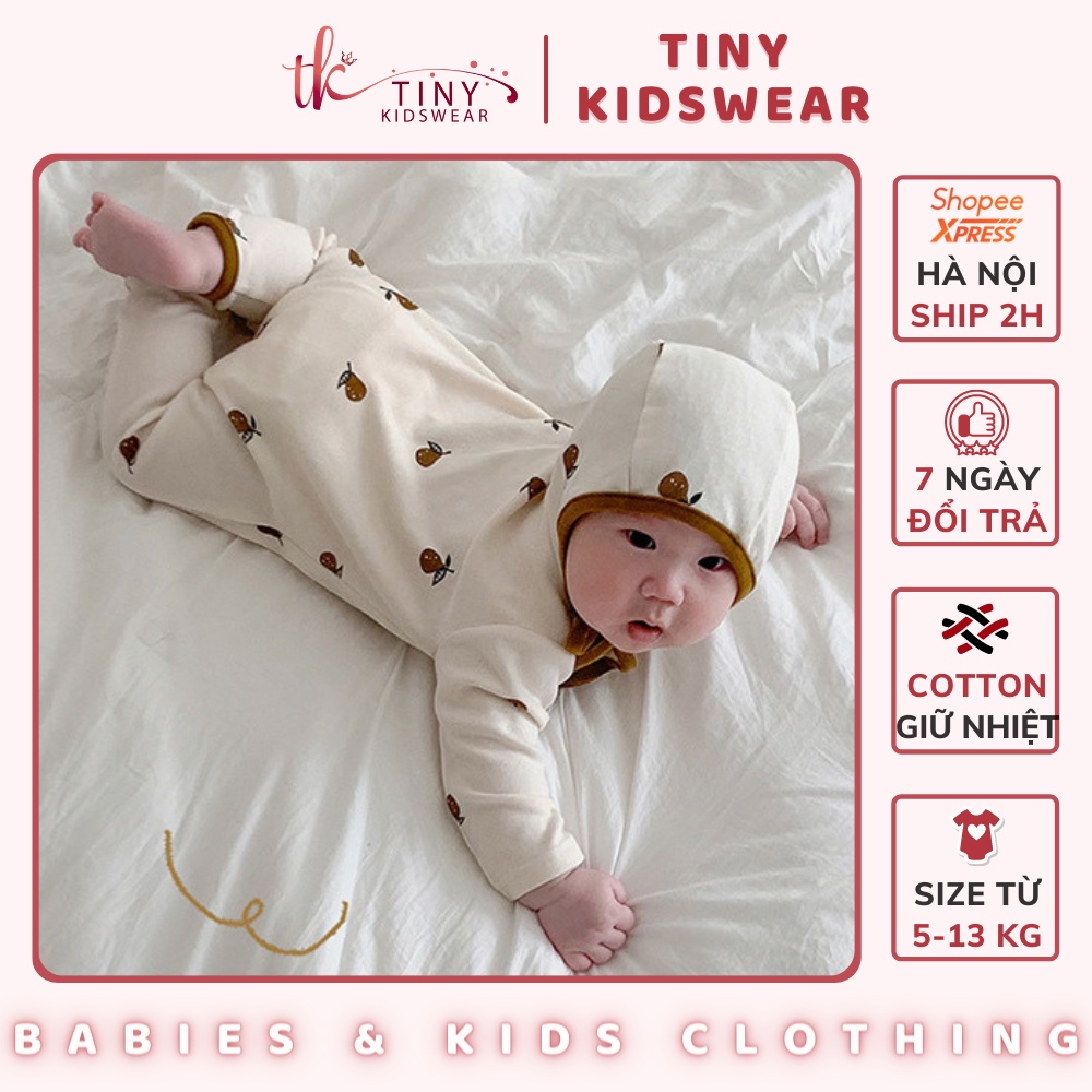 Bộ bodysuit dài tay, bộ đồ liền thân dài tay thu đông họa tiết quả lê cho bé trai, bé gái từ 5-13kg