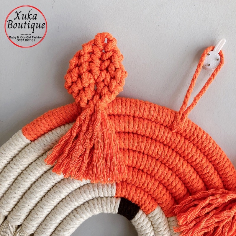 Thảm Dây Tua Rua Cầu Vồng Mặt Hồ Ly Macrame Treo Tường Phòng Trẻ Em Sz 27x22cm, Decor Phòng Dệt Tay Thủ Công Siêu Đẹp