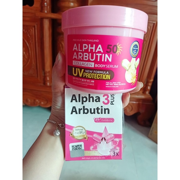 Kem Dưỡng Trắng Da Chống Nắng Alpha Arbutin Collagen Body Serum 500g UV 50 SPF Precious Skin Thái Lan