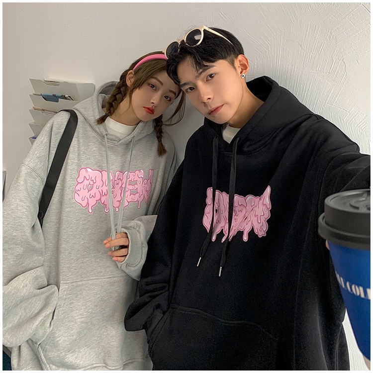 Áo Hoodie họa tiết chữ cái Graffiti dáng rộng phong cách Hàn Quốc thời trang thu đông 2021 cho nam và nữ size lớn